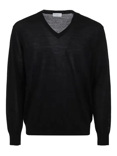 Ballantyne Cotton V Neck Knitted Pullover In Black