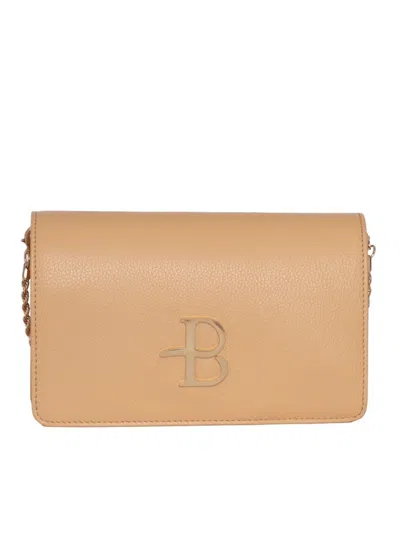 Ballantyne Compact Calf Leather Flap Bag With Chain Strap In Beige