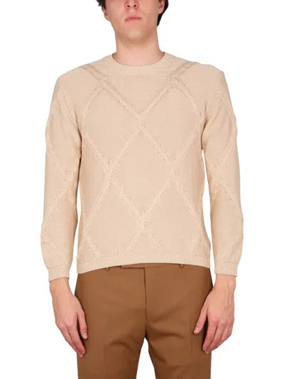 BALLANTYNE BALLANTYNE COTTON CABLE STITCH CREW NECK SWEATER