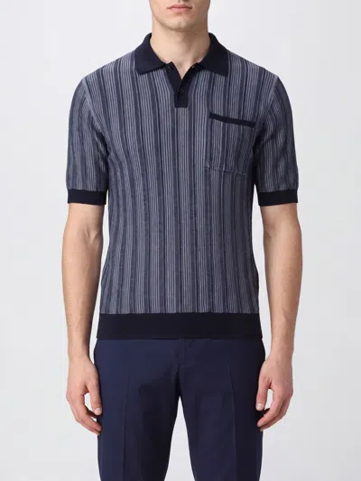 Ballantyne Short-sleeved Polo Shirt With Vertical Ribbed Stripes In Gray