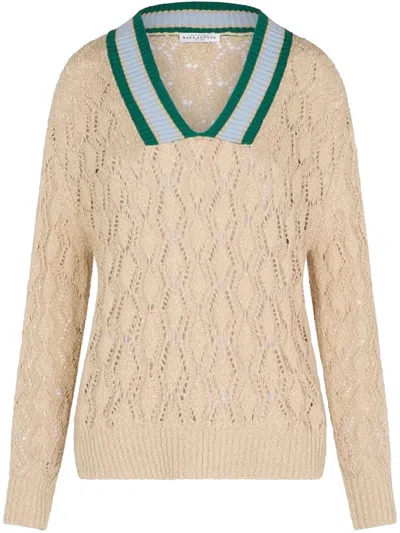 Ballantyne Cable Knit V-neck Sweater In Neutral