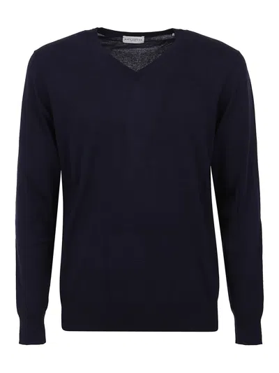 Ballantyne Cotton V Neck Knitted Pullover In Blue