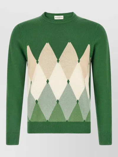 Ballantyne Crew Neck Argyle Knit Long Sleeve Sweater In Green