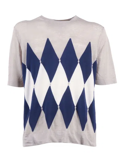 Ballantyne Crew Neck Argyle T-shirt In White
