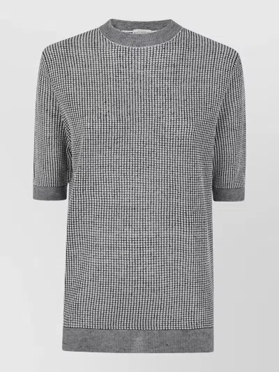 Ballantyne Crew Neck Short Sleeves Textured Knit Pullover In Gray