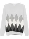 Ballantyne Diamond-pattern V-neck Sweater In Grey
