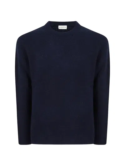 Ballantyne Crewneck Wool Sweater With Ribbed Details And Diamond Signature In Multi