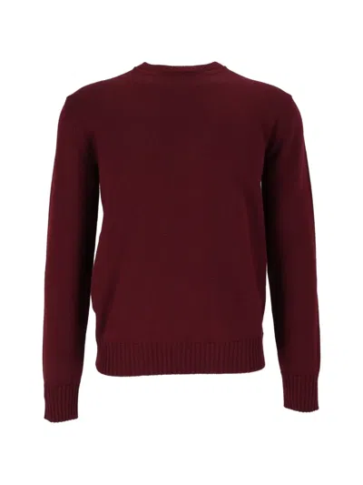 Ballantyne Crew-neck Merino Wool Jumper With Ribbed Trims In Burgundy