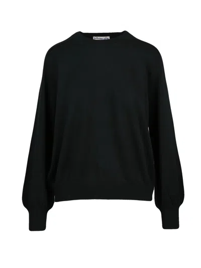 Ballantyne Crewneck Pullover Sweater With Puff Sleeves In Cashmere In Black