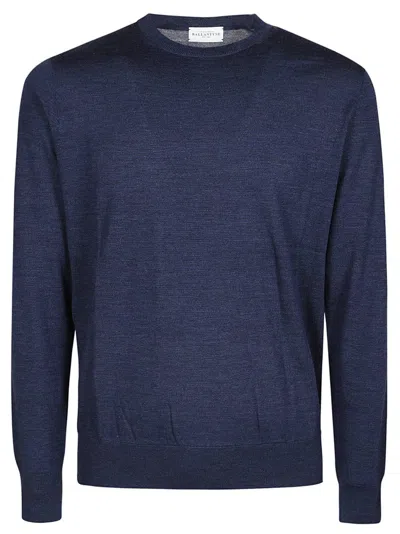 Ballantyne Crewneck Ribbed Jumper In Blue