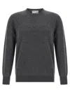 Ballantyne Ribbed Hem Cashmere Sweater With Long Cuffed Sleeves In Gray