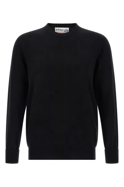 Ballantyne Cashmere Crewneck Sweater With Ribbed Cuffs In Black