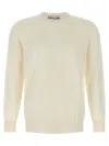 Ballantyne Cashmere Crew Neck Sweater With Long Cuffed Sleeves In White