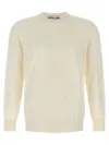 Ballantyne Cashmere Crew Neck Sweater With Long Cuffed Sleeves In White