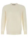 Ballantyne Cashmere Crew Neck Sweater With Long Cuffed Sleeves In White