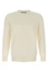 Ballantyne Cashmere Crew Neck Sweater With Long Cuffed Sleeves In White