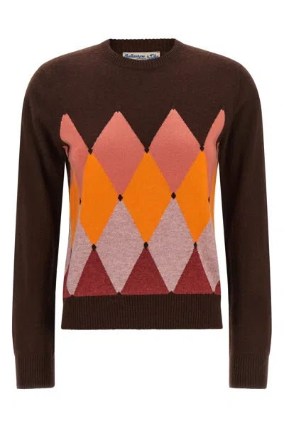 Ballantyne Crewneck Sweater With Diamond Intarsia In Brown