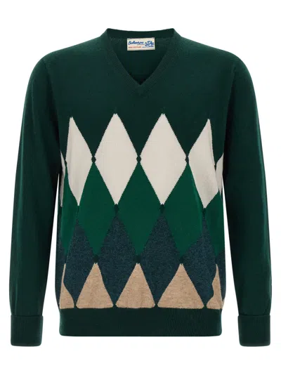 BALLANTYNE DARK GREEN ARGYLE PATTERN SWEATER