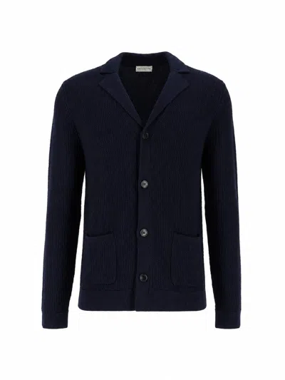 Ballantyne Deep Ribbed Knit Button-down Cardigan In Blue