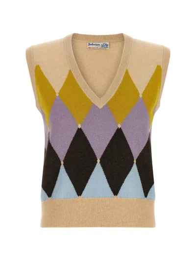 Ballantyne Diamond Argyle V-neck Jumper In Green