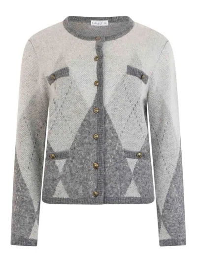 Ballantyne Diamond Cardigan In Gray