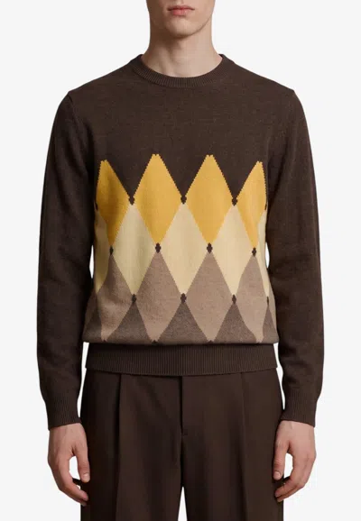 Ballantyne Diamond Intarsia Cashmere Knit Sweater In Brown