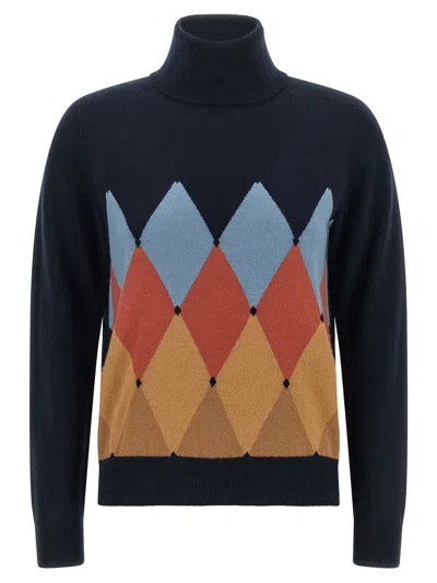 Ballantyne Diamond Intarsia Cashmere Sweater In Black