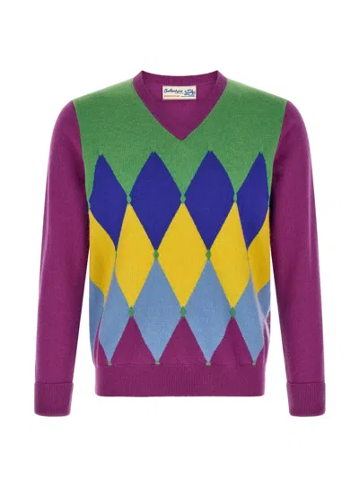 Ballantyne Diamond Intarsia V-neck Knitted Sweater In Multi