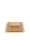 Ballantyne Diamond Micro Shoulder Bag In Tartan Fabric In Camel