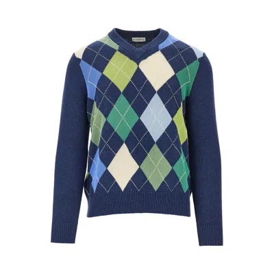 Ballantyne Diamond Motif Cotton Sweater In Blue