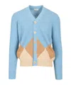 Ballantyne Cardigan Azzurro Rombo Intarsio Beige Cotone In Blue