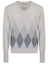Ballantyne Diamond Pattern Cashmere Sweater With V-neck In Gray