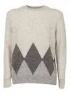 Ballantyne Classic Crew Neck Pullover In Subtle Argyle Pattern In Gray
