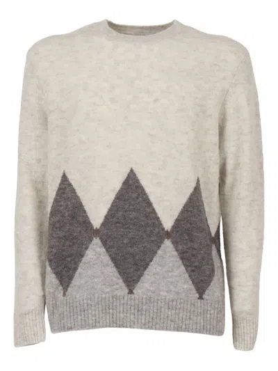 Ballantyne Classic Crew Neck Pullover In Subtle Argyle Pattern In Neutral