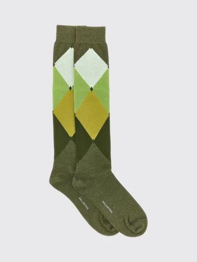 Ballantyne Diamond Pattern High-top Cotton-blend Socks With Contrast Logo In Green