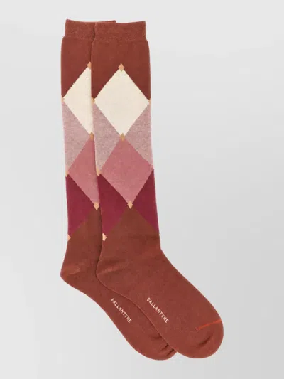 Ballantyne Diamond Pattern Knee-length Socks In Brown