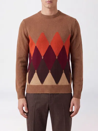 Ballantyne Diamond Pattern Pure Cashmere Crewneck Jumper In Brown