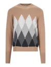 Ballantyne Diamond-pattern V-neck Sweater In Brown