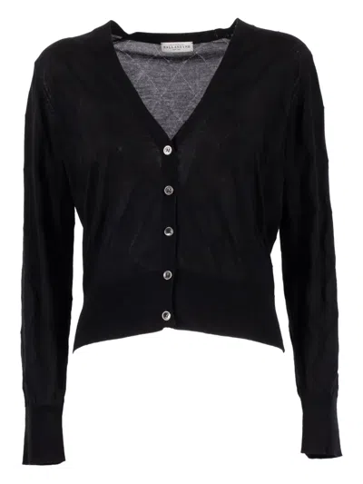 Ballantyne Diamond-pattern V-neck Cardigan In Black