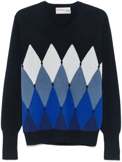 Ballantyne Diamond-pattern V-neck Sweater In Blue