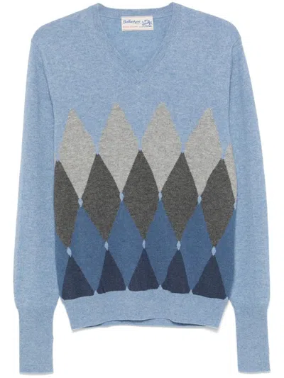 Ballantyne Diamond-pattern V-neck Sweater In Blue