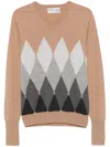 Ballantyne Diamond-pattern V-neck Sweater In Brown