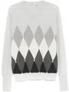 Ballantyne Diamond-pattern V-neck Sweater In Grey