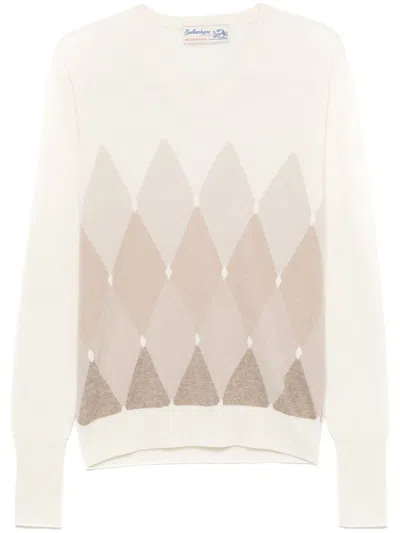 Ballantyne Diamond-pattern V-neck Sweater In Neutrals