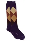 Ballantyne Diamond Knee-length Patterned Socks In Purple