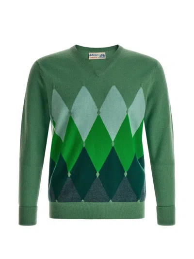 Ballantyne Diamond-intarsia Sweater In Green