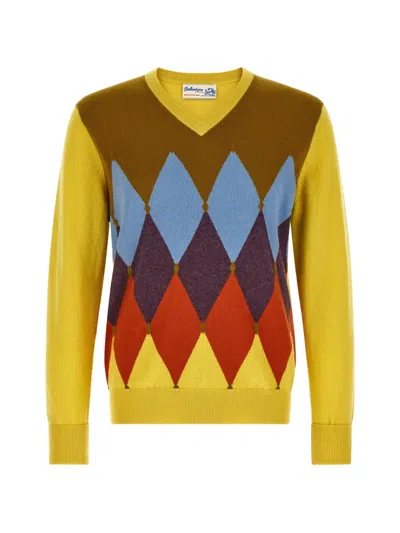 Ballantyne Diamond-intarsia V-neck Sweater In Multi