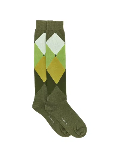 Ballantyne Diamond-pattern Cotton Socks In Green
