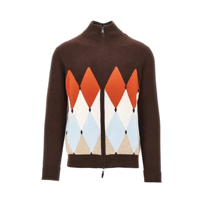 Ballantyne Diamond-shaped Cashmere Cardigan In Brown