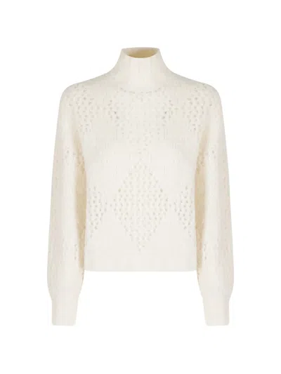 Ballantyne Diamond-stitch Knit Sweater In Neutral